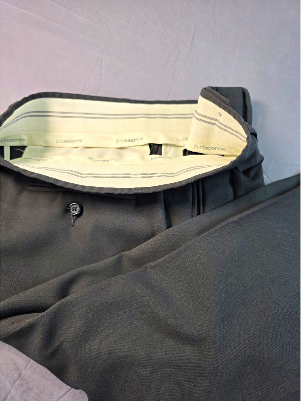 Claiborne Gray Polyester Pleated Cuffed Straight Dress Pants 32W